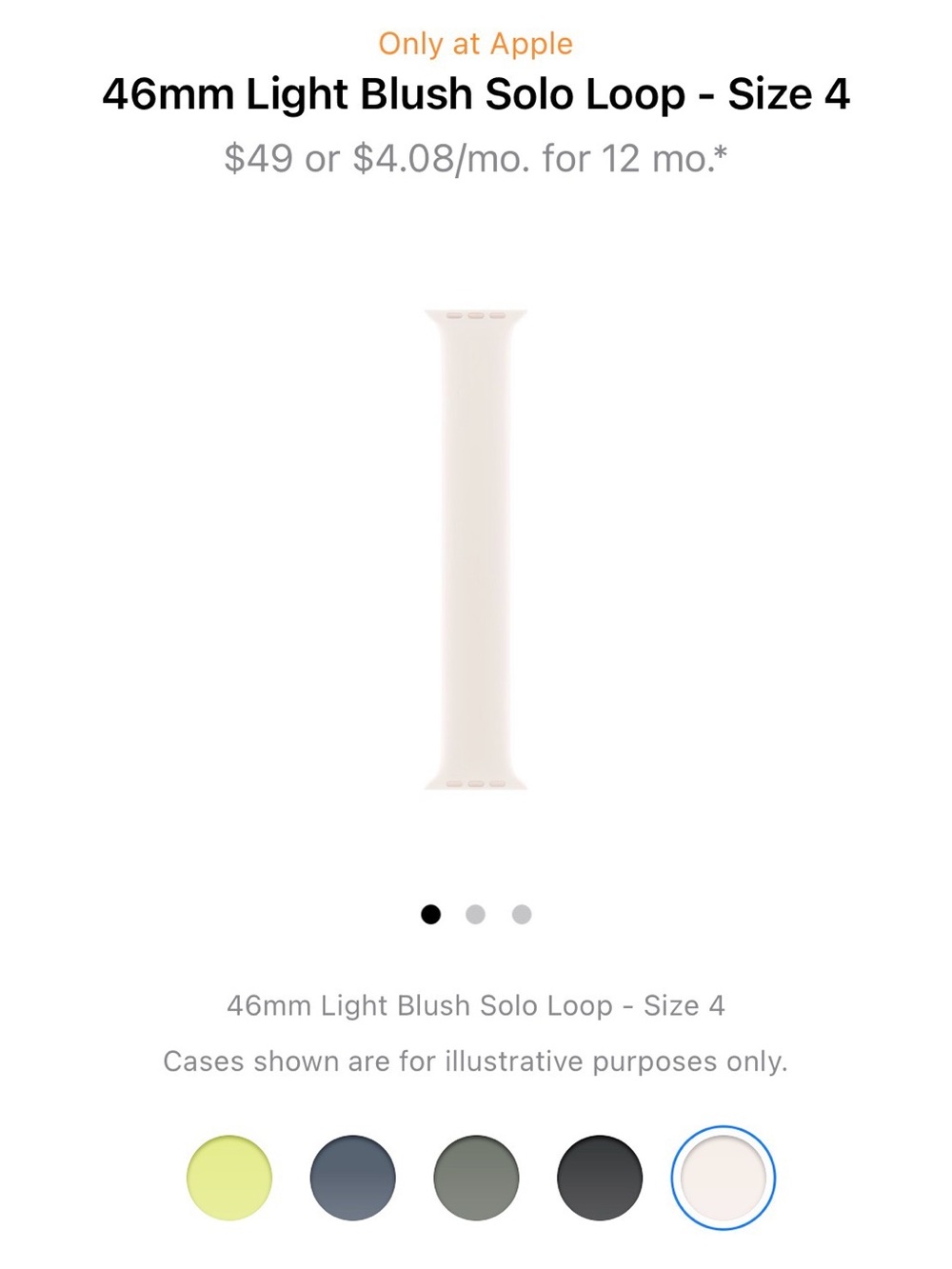 Apple Watch Solo Loop Watch Band. Size 4. 46mm. Light Blush color.